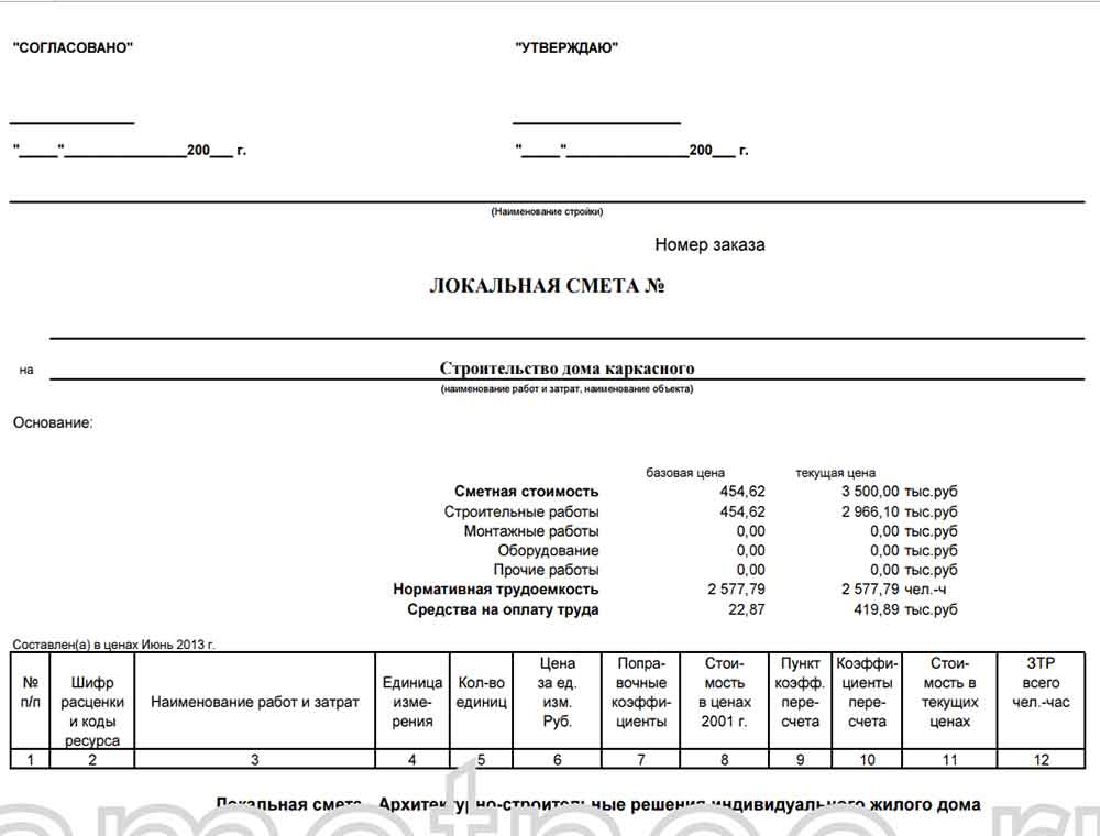 Смета на строительство дома образец